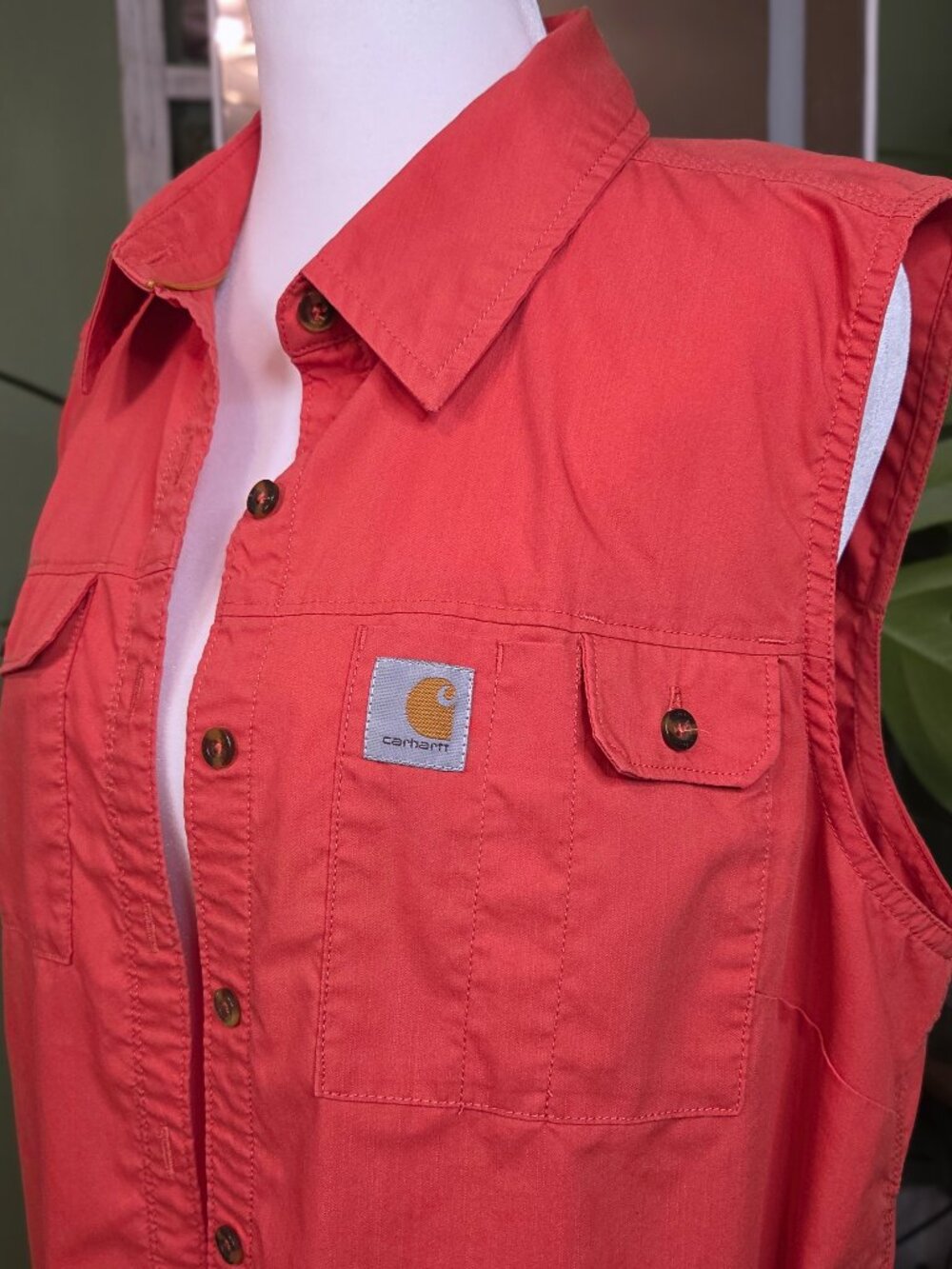 Carhartt Coral Workwear Button Up Shirt Utility Sleeveles Outdoor | Size: Large